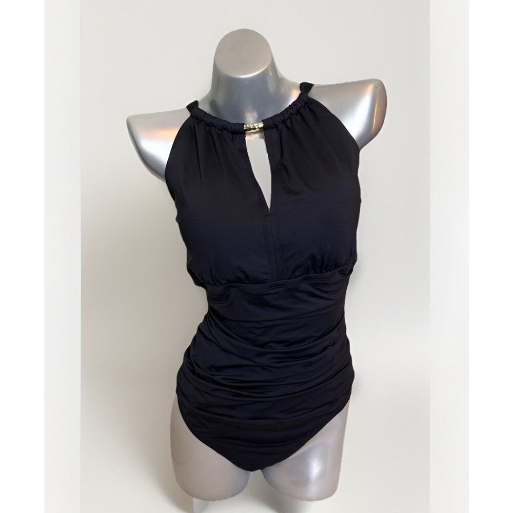 LRL Ralph Lauren One Piece Swimsuit Plus Size 20W Black Keyhole Cutout NEW